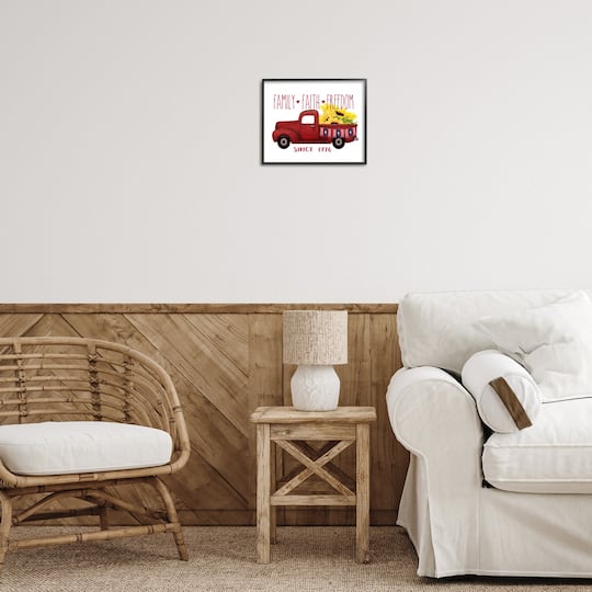 Stupell Industries Family Faith Freedom Americana Floral Country Truck Framed Giclee Art